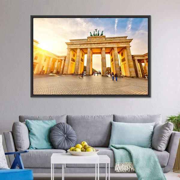 Brandenburg Gate At Sunset Canvas Wall Art-1 Piece-Floating Frame-24" x 16"-Tiaracle