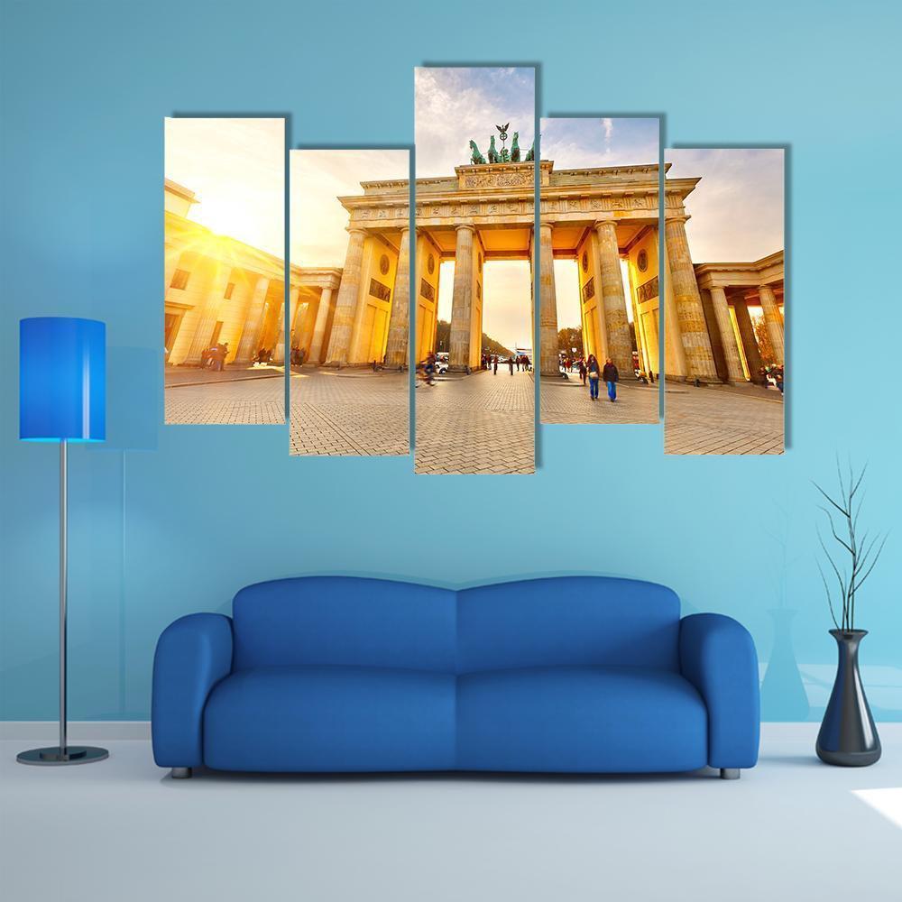 Brandenburg Gate At Sunset Canvas Wall Art-5 Pop-Gallery Wrap-47" x 32"-Tiaracle