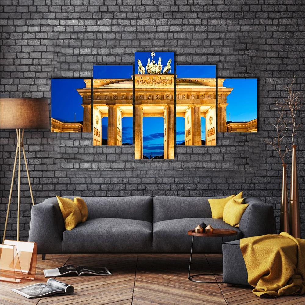Brandenburg Gate In Berlin Canvas Wall Art-5 Star-Gallery Wrap-62&quot; x 32&quot;-Tiaracle