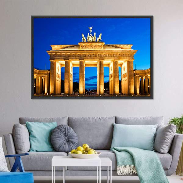 Brandenburg Gate In Berlin Canvas Wall Art-1 Piece-Floating Frame-24&quot; x 16&quot;-Tiaracle