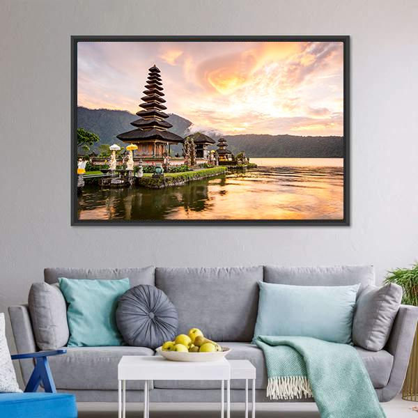 Bratan Hindu Temple Canvas Wall Art-1 Piece-Floating Frame-24" x 16"-Tiaracle