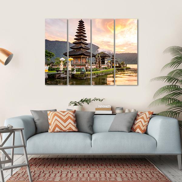 Bratan Hindu Temple Canvas Wall Art-4 Horizontal-Gallery Wrap-34" x 24"-Tiaracle