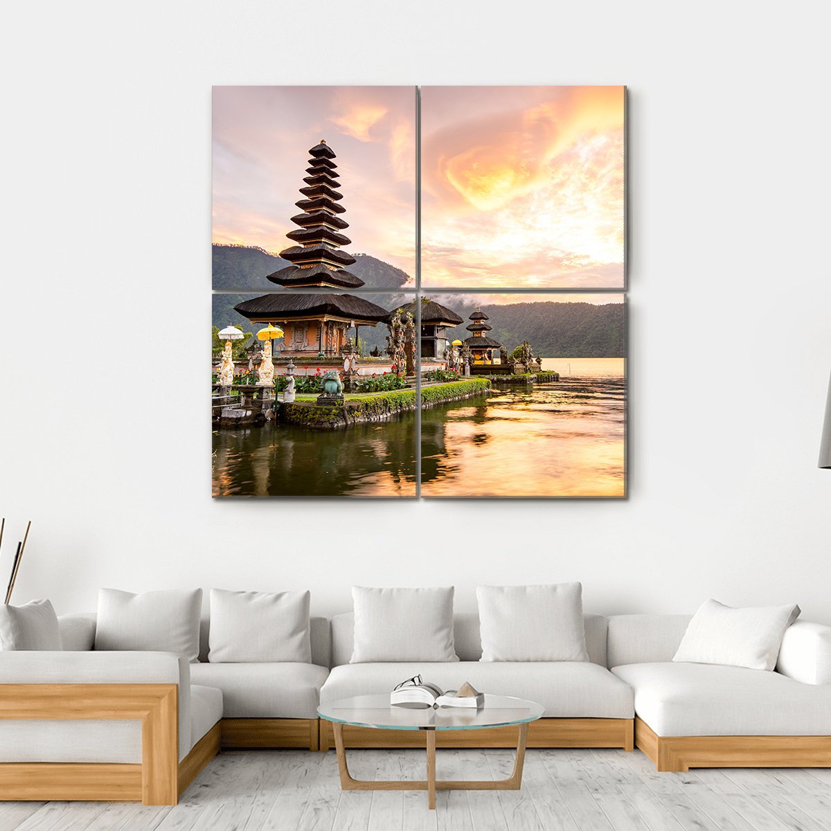 Bratan Hindu Temple Canvas Wall Art-4 Square-Gallery Wrap-17" x 17"-Tiaracle