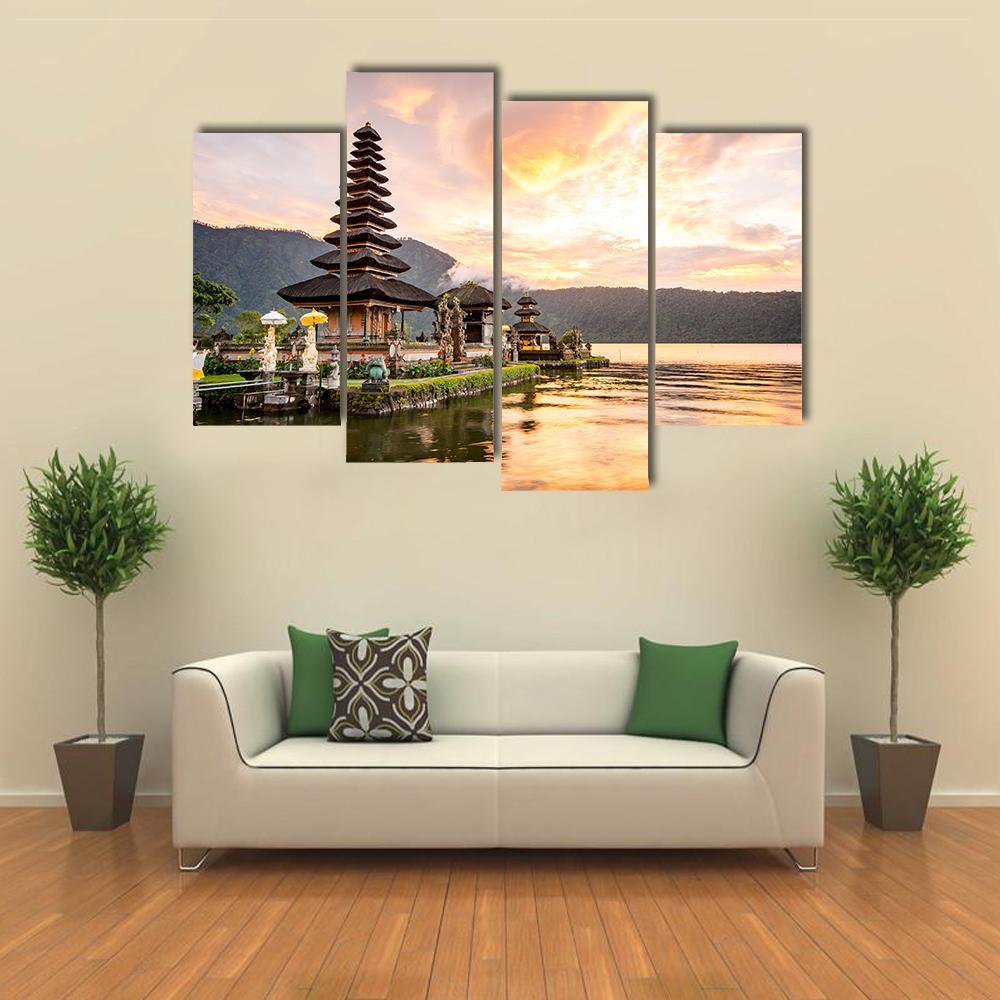 Bratan Hindu Temple Canvas Wall Art-4 Pop-Gallery Wrap-50" x 32"-Tiaracle