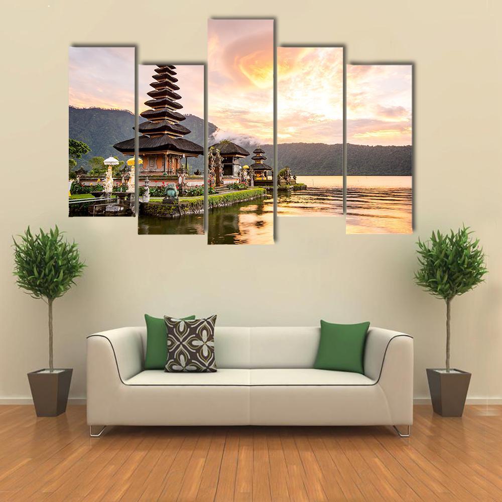 Bratan Hindu Temple Canvas Wall Art-5 Pop-Gallery Wrap-47" x 32"-Tiaracle