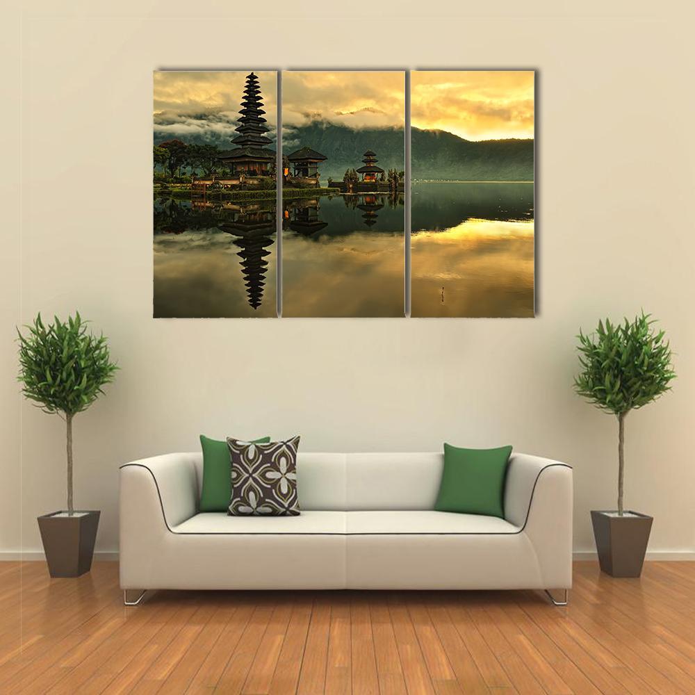 Bratan Water Temple Canvas Wall Art-3 Horizontal-Gallery Wrap-37" x 24"-Tiaracle