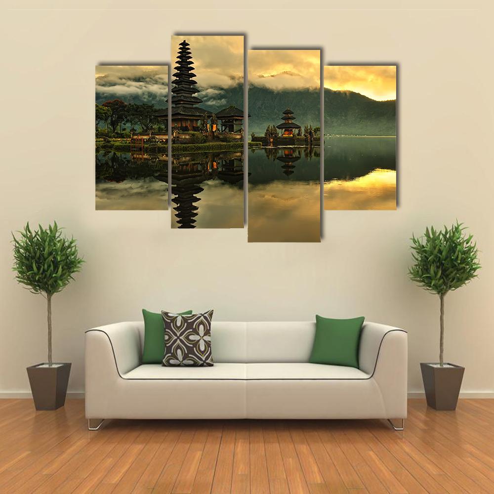 Bratan Water Temple Canvas Wall Art-4 Pop-Gallery Wrap-50" x 32"-Tiaracle