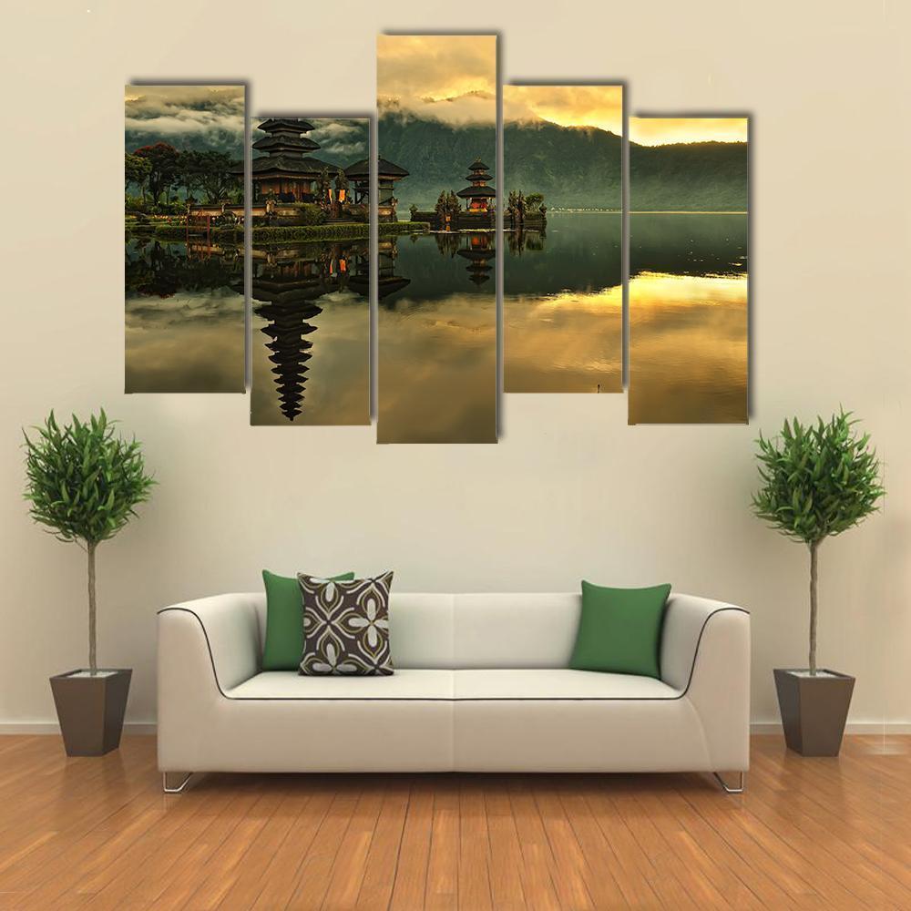Bratan Water Temple Canvas Wall Art-5 Pop-Gallery Wrap-47" x 32"-Tiaracle
