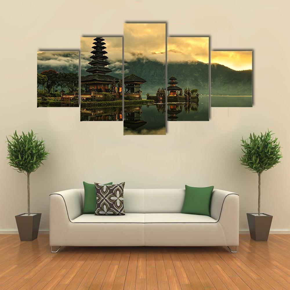 Bratan Water Temple Canvas Wall Art-5 Star-Gallery Wrap-62" x 32"-Tiaracle