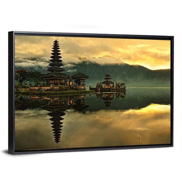 Bratan Water Temple Canvas Wall Art-3 Horizontal-Gallery Wrap-25" x 16"-Tiaracle