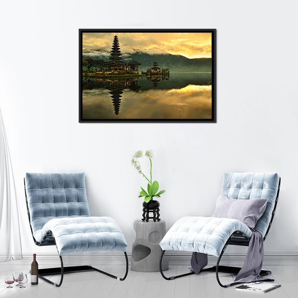 Bratan Water Temple Canvas Wall Art-3 Horizontal-Gallery Wrap-25" x 16"-Tiaracle