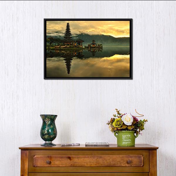 Bratan Water Temple Canvas Wall Art-1 Piece-Floating Frame-24" x 16"-Tiaracle