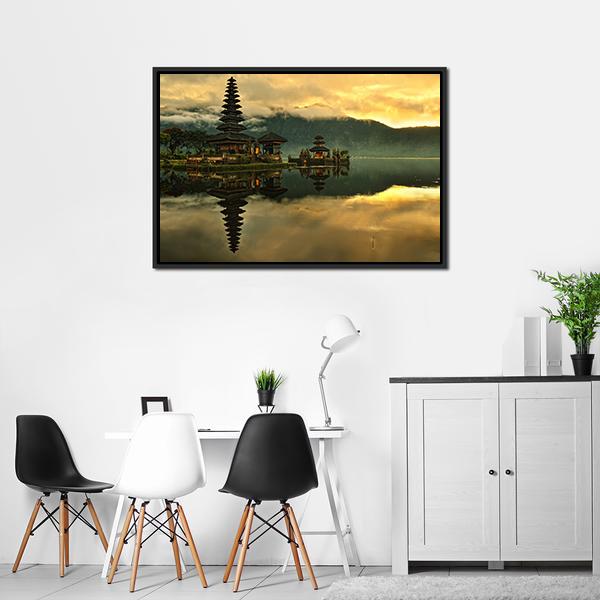 Bratan Water Temple Canvas Wall Art-3 Horizontal-Gallery Wrap-25" x 16"-Tiaracle