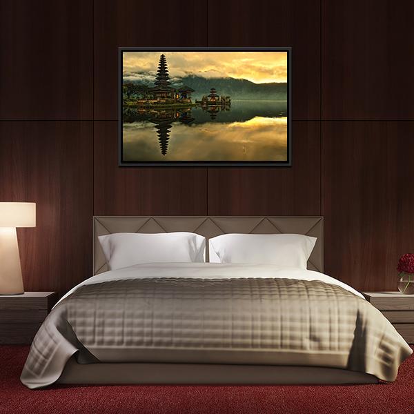 Bratan Water Temple Canvas Wall Art-3 Horizontal-Gallery Wrap-25" x 16"-Tiaracle