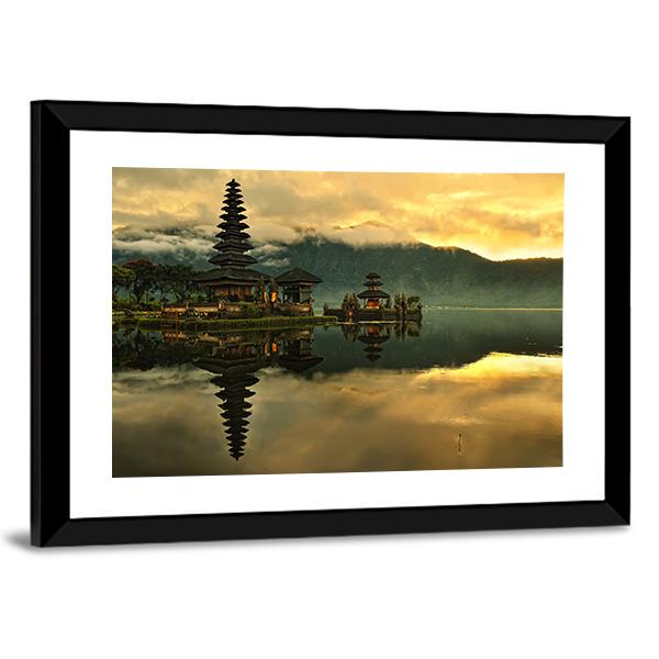 Bratan Water Temple Canvas Wall Art-3 Horizontal-Gallery Wrap-25" x 16"-Tiaracle