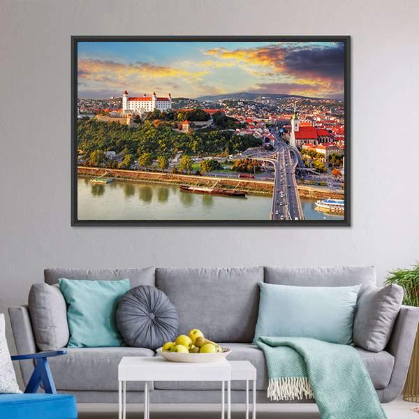 Bratislava At Sunset Canvas Wall Art-1 Piece-Floating Frame-24" x 16"-Tiaracle