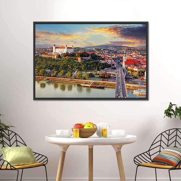 Bratislava At Sunset Canvas Wall Art-5 Horizontal-Gallery Wrap-22" x 12"-Tiaracle