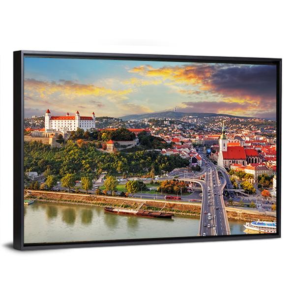 Bratislava At Sunset Canvas Wall Art-5 Horizontal-Gallery Wrap-22" x 12"-Tiaracle