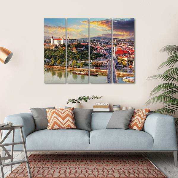 Bratislava At Sunset Canvas Wall Art-4 Horizontal-Gallery Wrap-34" x 24"-Tiaracle