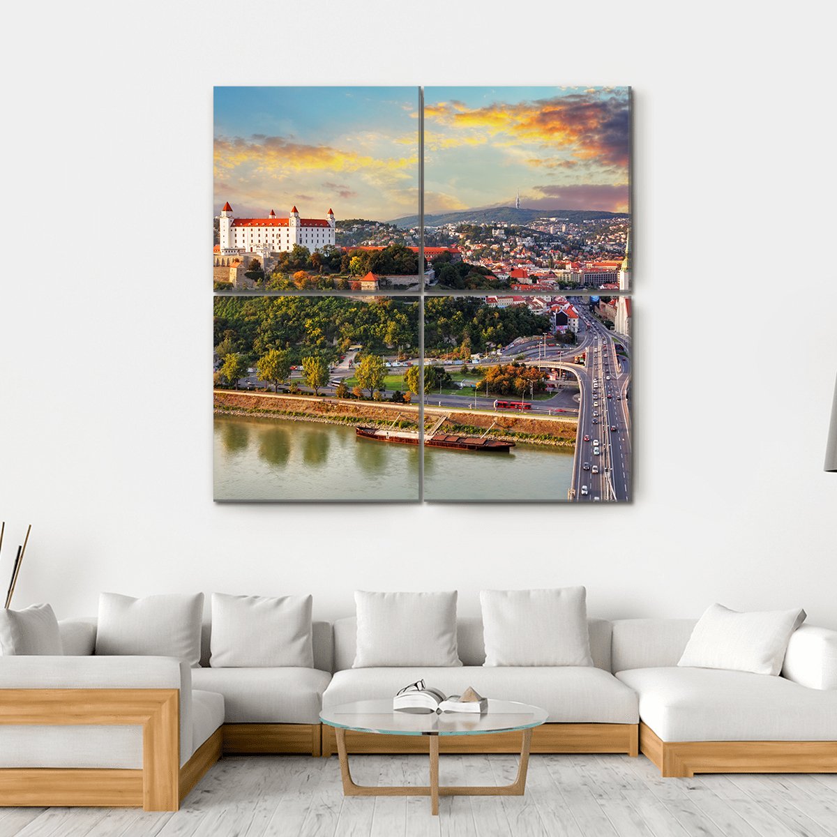 Bratislava At Sunset Canvas Wall Art-4 Square-Gallery Wrap-17" x 17"-Tiaracle
