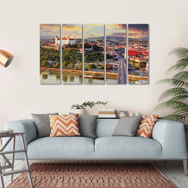Bratislava At Sunset Canvas Wall Art-5 Horizontal-Gallery Wrap-22" x 12"-Tiaracle