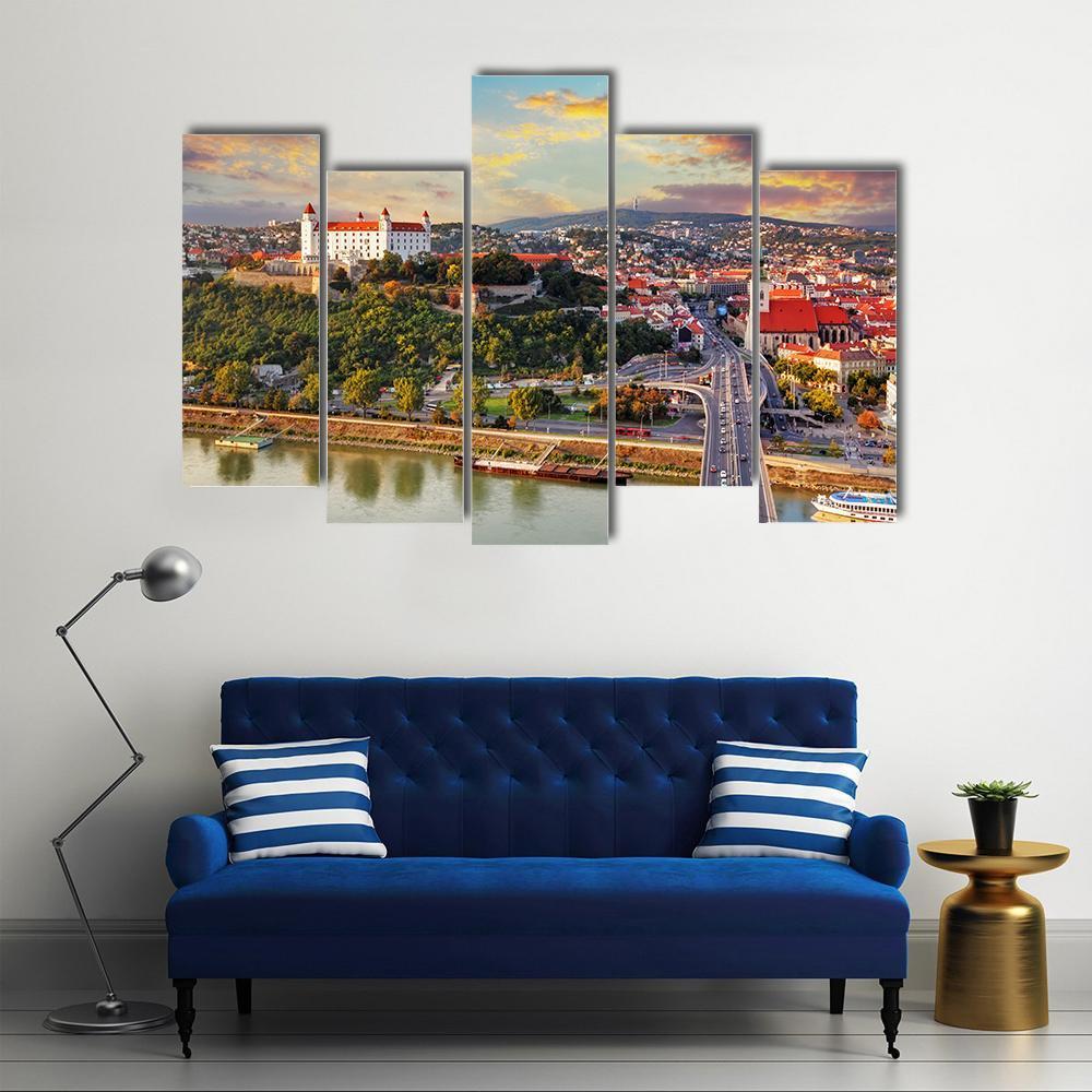 Bratislava At Sunset Canvas Wall Art-5 Pop-Gallery Wrap-47" x 32"-Tiaracle