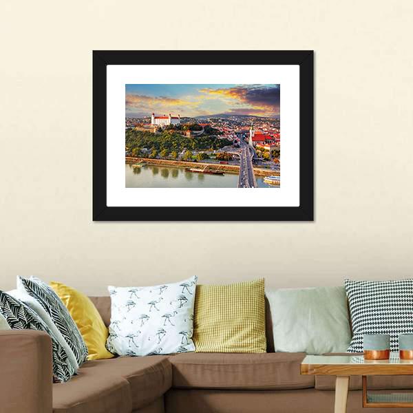 Bratislava At Sunset Panoramic Canvas Wall Art-1 Piece-36" x 12"-Tiaracle