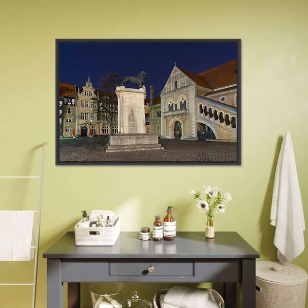 Braunschweig At Night Canvas Wall Art-3 Horizontal-Gallery Wrap-25" x 16"-Tiaracle