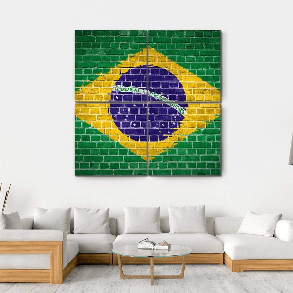 Brazil Flag On Brick Wall Canvas Wall Art-4 Square-Gallery Wrap-17" x 17"-Tiaracle