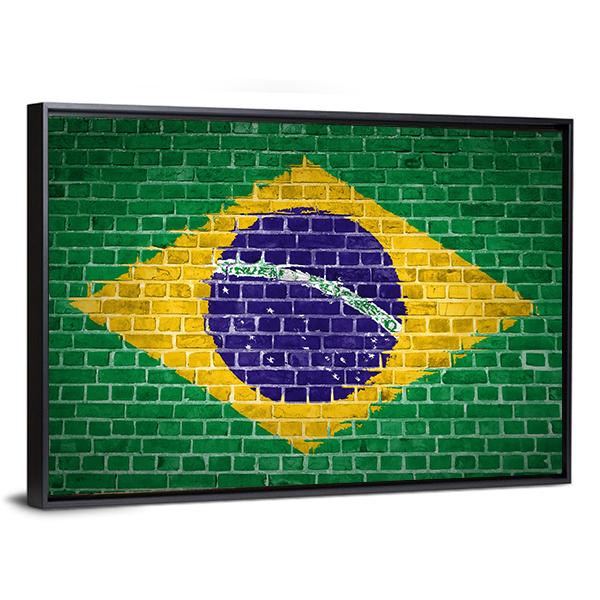 Brazil Flag On Brick Wall Canvas Wall Art-3 Horizontal-Gallery Wrap-25" x 16"-Tiaracle