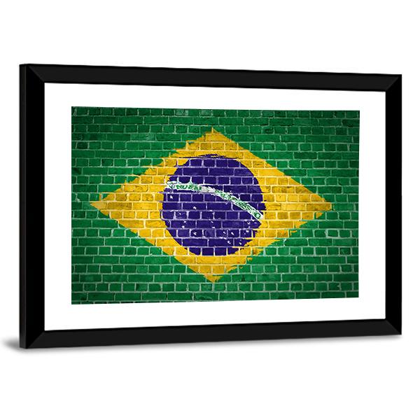 Brazil Flag On Brick Wall Canvas Wall Art-3 Horizontal-Gallery Wrap-25" x 16"-Tiaracle