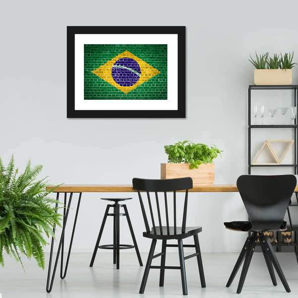 Brazil Flag On Brick Wall Canvas Wall Art-3 Horizontal-Gallery Wrap-25" x 16"-Tiaracle