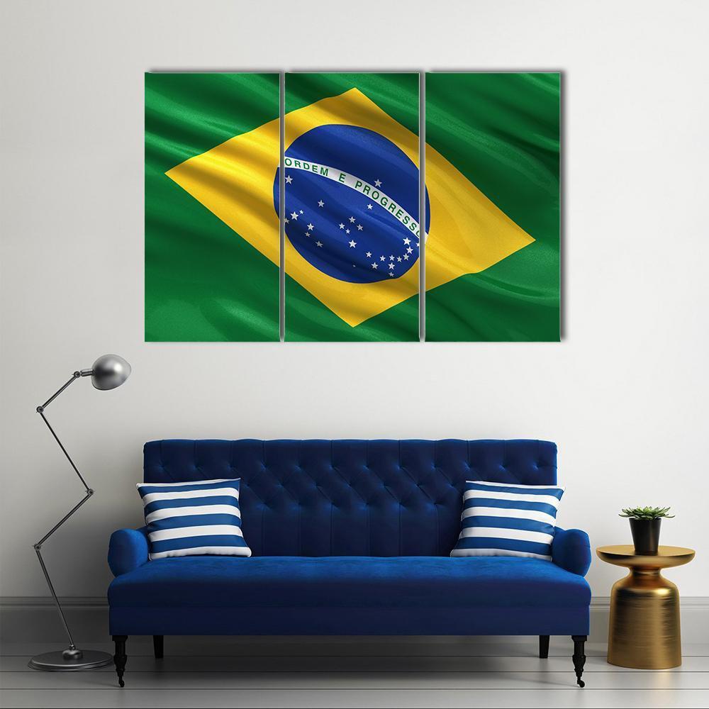 Waving Brazil Flag Canvas Wall Art-3 Horizontal-Gallery Wrap-37" x 24"-Tiaracle
