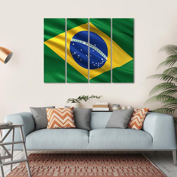 Waving Brazil Flag Canvas Wall Art-4 Horizontal-Gallery Wrap-34" x 24"-Tiaracle