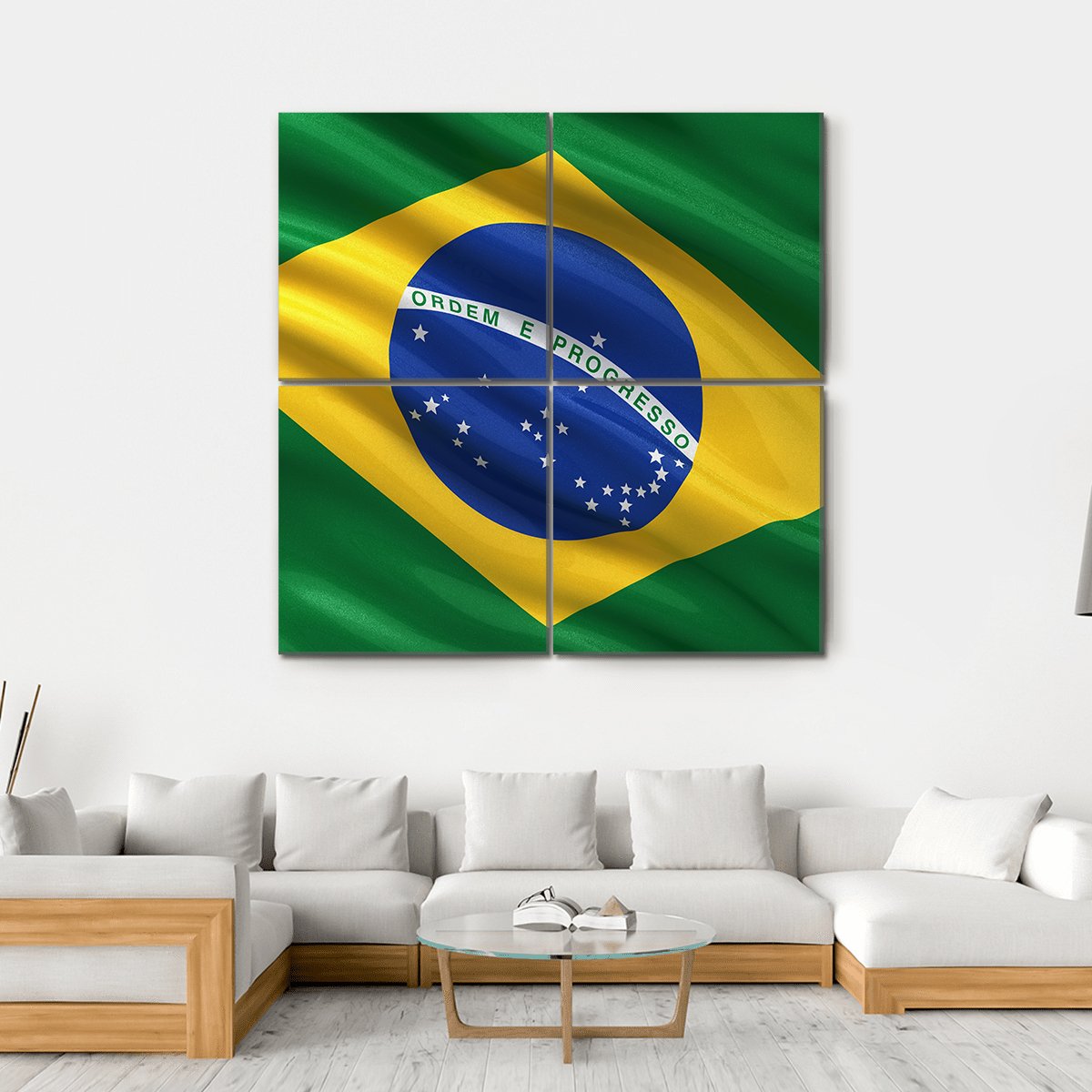 Waving Brazil Flag Canvas Wall Art-4 Square-Gallery Wrap-17" x 17"-Tiaracle