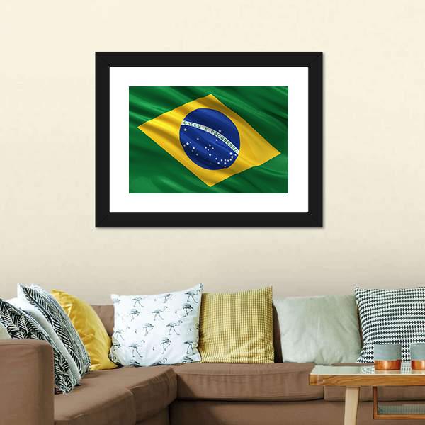 Waving Brazil Flag Canvas Wall Art-3 Horizontal-Gallery Wrap-25" x 16"-Tiaracle