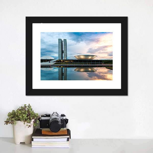 Brazilian National Congress Canvas Wall Art-1 Piece-Framed Print-20" x 16"-Tiaracle