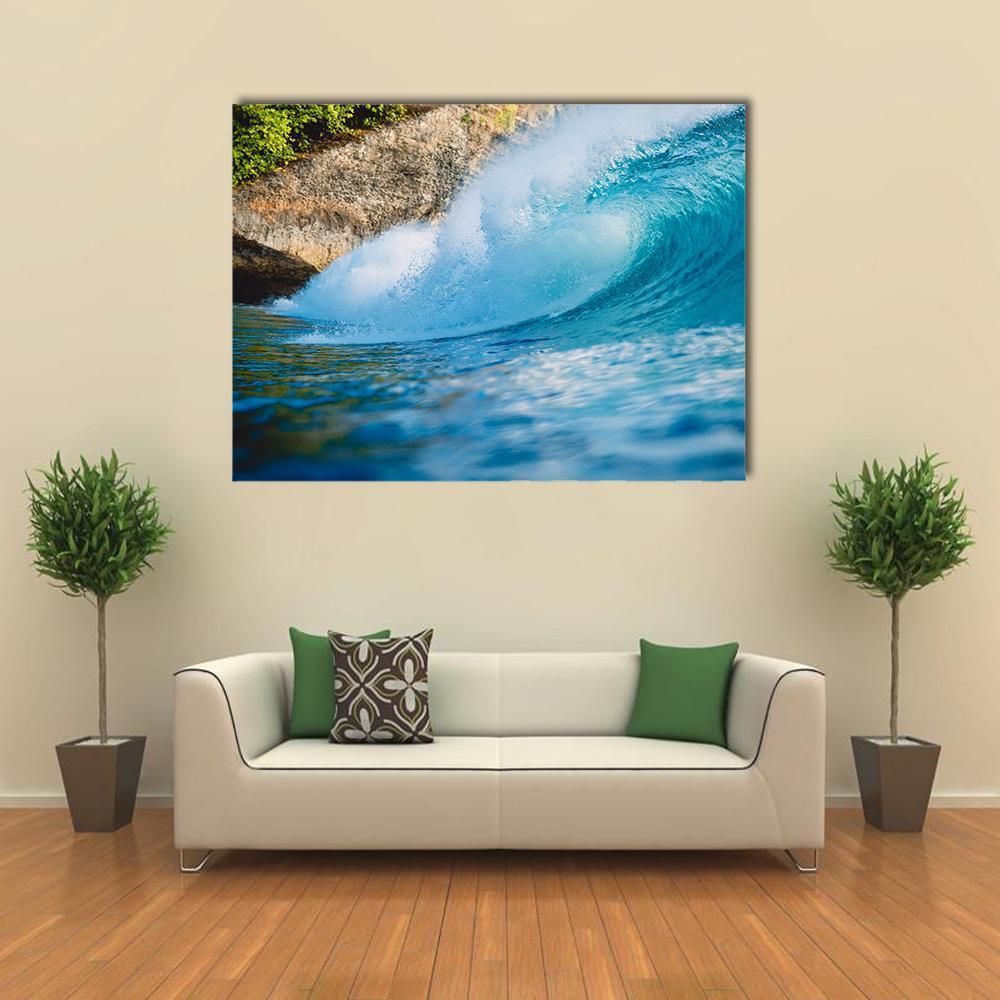 Breaking Blue Barrel Wave Canvas Wall Art-1 Piece-Gallery Wrap-48" x 32"-Tiaracle