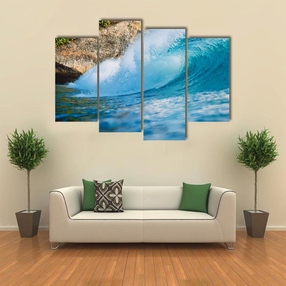 Breaking Blue Barrel Wave Canvas Wall Art-4 Pop-Gallery Wrap-50" x 32"-Tiaracle