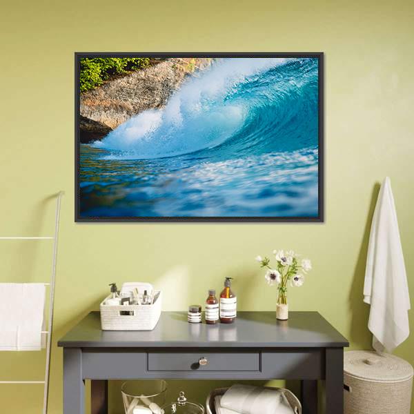 Breaking Blue Barrel Wave Canvas Wall Art-3 Horizontal-Gallery Wrap-25" x 16"-Tiaracle