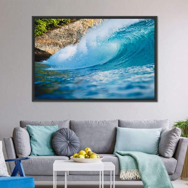 Breaking Blue Barrel Wave Canvas Wall Art-3 Horizontal-Gallery Wrap-25" x 16"-Tiaracle