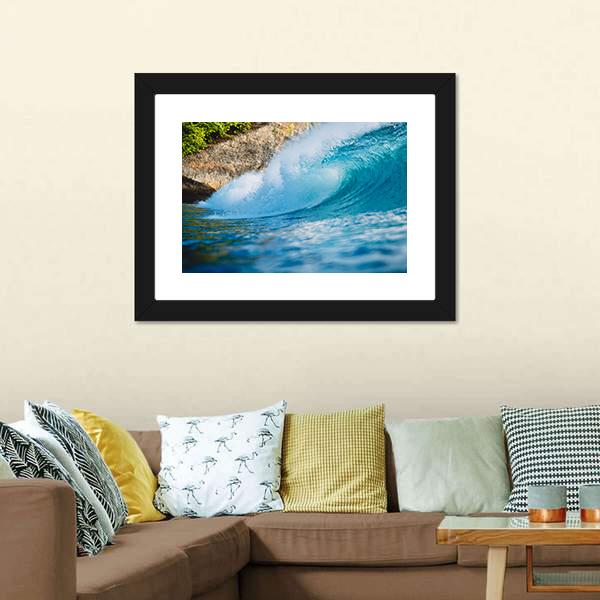 Breaking Blue Barrel Wave Canvas Wall Art-1 Piece-Framed Print-20" x 16"-Tiaracle