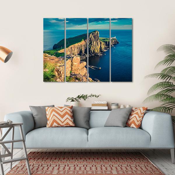 Breathtaking Sunset At The Neist Point Lighthouse Canvas Wall Art-4 Horizontal-Gallery Wrap-34" x 24"-Tiaracle