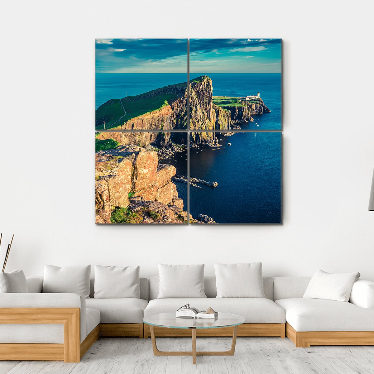 Breathtaking Sunset At The Neist Point Lighthouse Canvas Wall Art-4 Square-Gallery Wrap-17" x 17"-Tiaracle