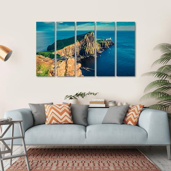 Breathtaking Sunset At The Neist Point Lighthouse Canvas Wall Art-5 Horizontal-Gallery Wrap-22" x 12"-Tiaracle