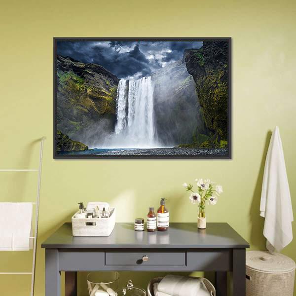 Breathtaking Waterfall In Iceland Canvas Wall Art-5 Horizontal-Gallery Wrap-22" x 12"-Tiaracle