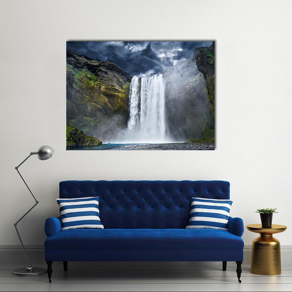 Breathtaking Waterfall In Iceland Canvas Wall Art-1 Piece-Gallery Wrap-48" x 32"-Tiaracle