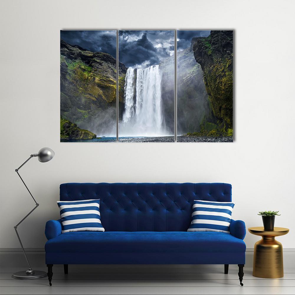 Breathtaking Waterfall In Iceland Canvas Wall Art-3 Horizontal-Gallery Wrap-37" x 24"-Tiaracle