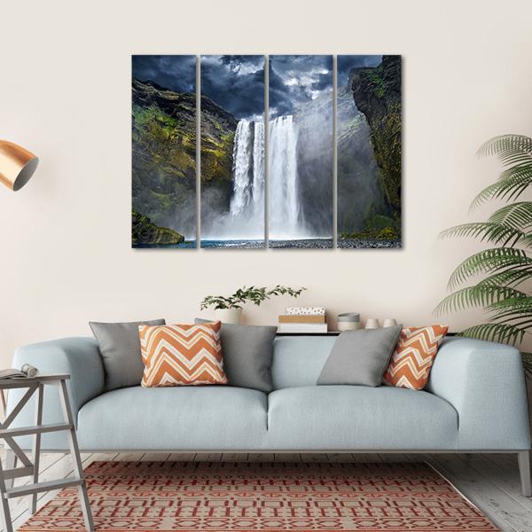 Breathtaking Waterfall In Iceland Canvas Wall Art-4 Horizontal-Gallery Wrap-34" x 24"-Tiaracle