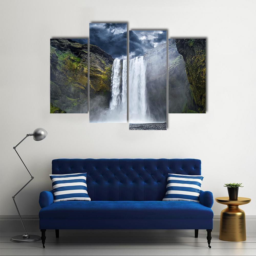 Breathtaking Waterfall In Iceland Canvas Wall Art-4 Pop-Gallery Wrap-50" x 32"-Tiaracle